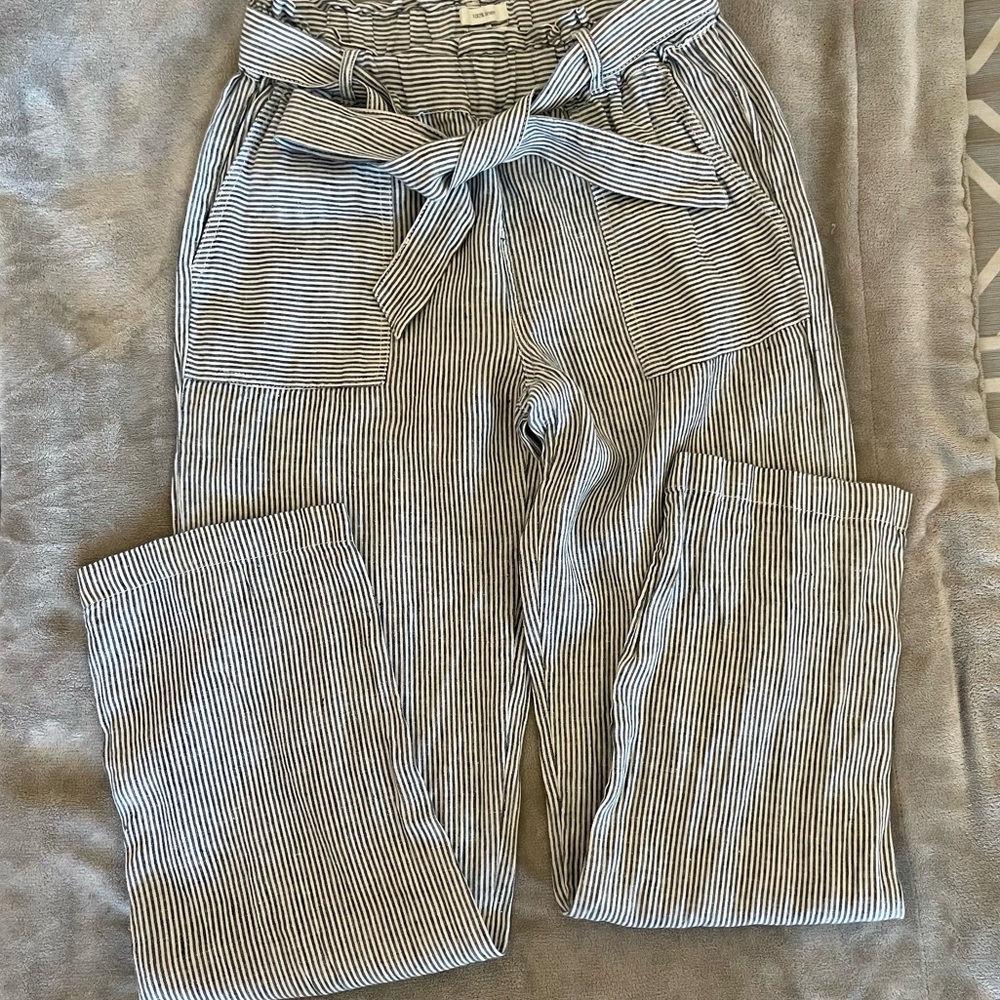 C&C California Straight Striped Linen Pants Size Small - Picture 1 of 6